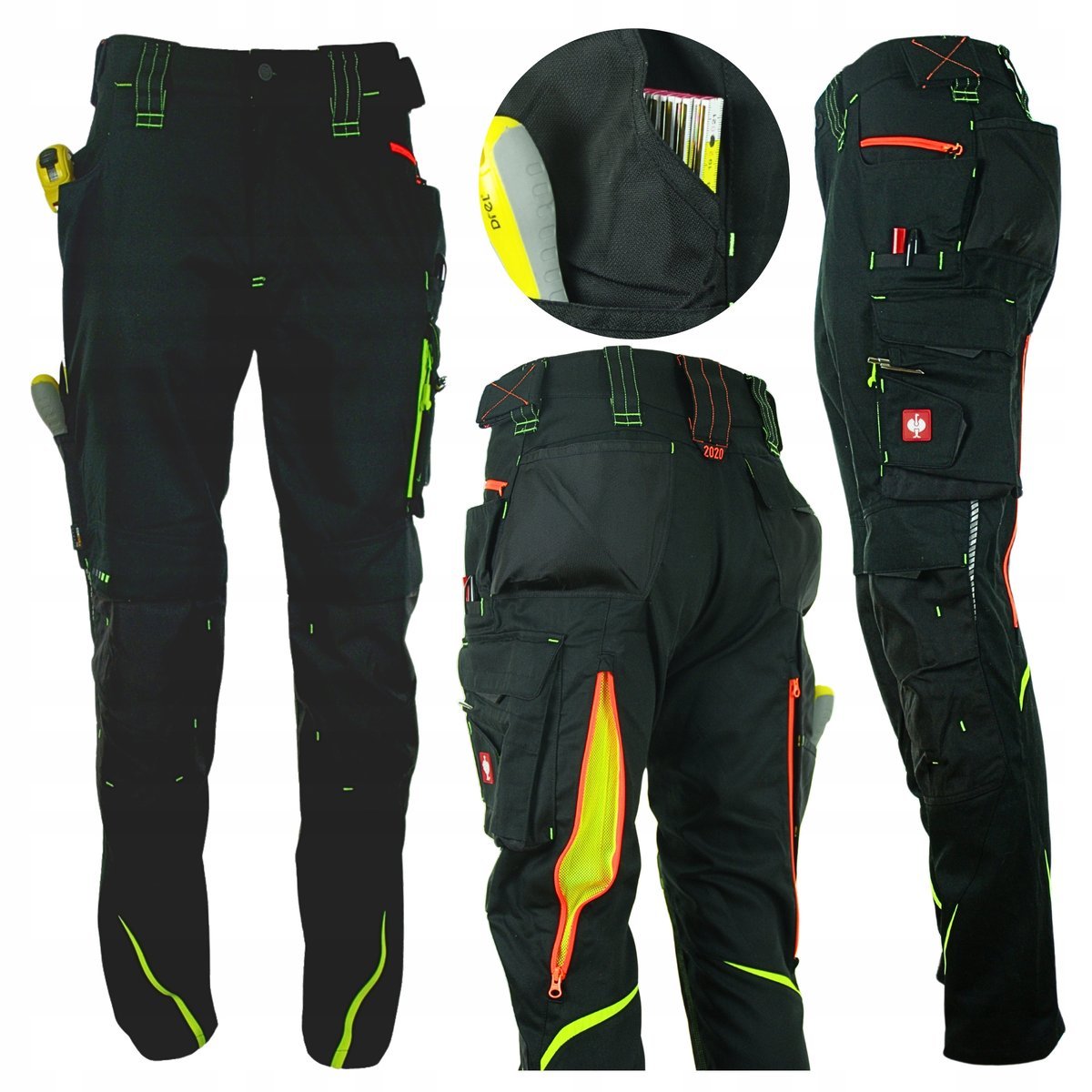 Spodnie męskie robocze STRAUSS PREMIUM 65511 czarno-żółte Wentylacja r. 114