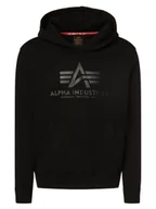 Swetry męskie - Alpha Industries Męski sweter z kapturem Mężczyźni czarny nadruk, S - miniaturka - grafika 1