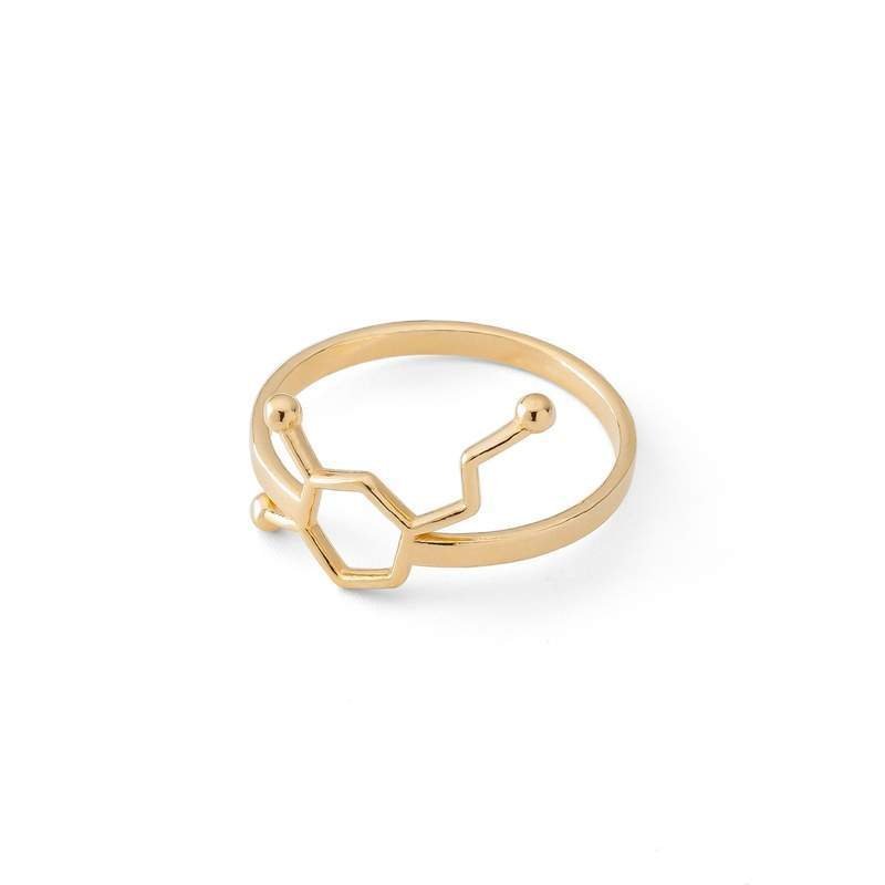 Srebrny pierścionek - dopamina, wzór chemiczny, srebro 925 : ROZMIAR PIERŚCIONKA - 11UK:L Φ16,00 MM, Srebro - kolor pokrycia - Pokrycie żółtym 1..