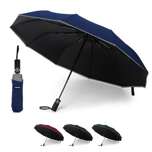KEPLIN Składany parasol podróżny, automatyczne otwieranie i zamykanie ergonomiczny uchwyt, parasol golfowy 10 żeber, przenośny, smukły, mocny, lekki parasol, zatwierdzony do podróży, granatowy - Parasole - miniaturka - grafika 1
