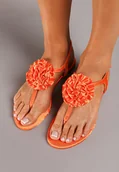 Sandały damskie - Pomarańczowe Płaskie Sandały Japonki Ozdobione Kwiatem Candrea - miniaturka - grafika 1