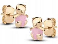 Biżuteria dla dzieci - ZŁOTE KOLCZYKI NA SZTYFT MISIE MIŚ RÓŻOWE 585 - miniaturka - grafika 1