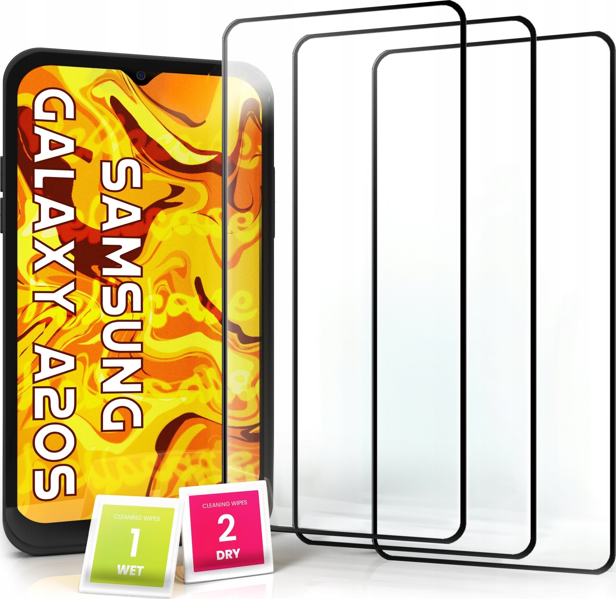 Hello Case 3-PAK Szkło Hartowane do Samsung Galaxy A20S cały ekran, 9H, ochronne 5D