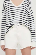 Spodenki damskie - Pepe Jeans szorty jeansowe damskie kolor beżowy gładkie high waist - miniaturka - grafika 1