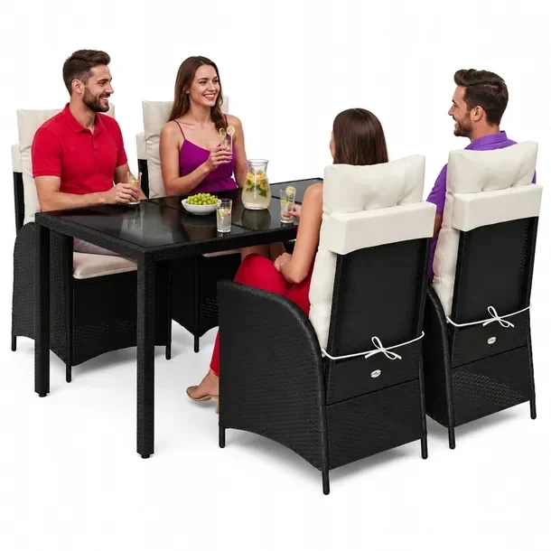 Zestaw mebli ogrodowych czarny, stół 150 x 90 x 75 cm, krzesła 57 x 61 x