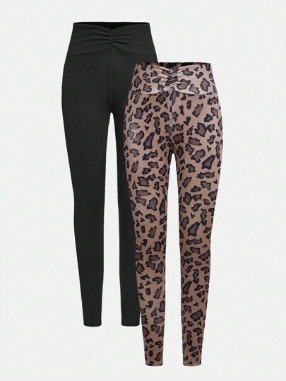 SHEIN LEGGINSY DZIECIĘCE BRĄZOWE W PANTERKĘ Z WYSOKIM STANEM 146-152 1LA