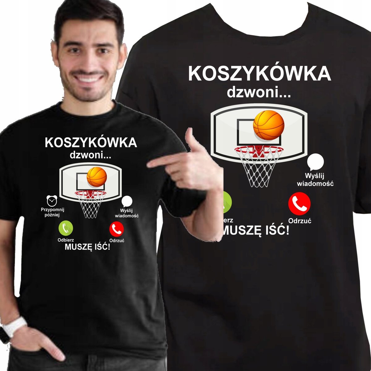 KOSZULKA Z NADRUKIEM KOSZYKÓWKA DZWONI DLA FANA KOSZYKÓWKI S 3447 CZARNA