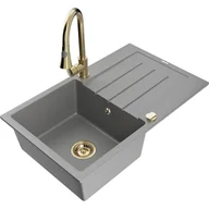 Zlewozmywaki z baterią - Mexen Bruno zlewozmywak granitowy 1-komorowy z ociekaczem i baterią kuchenną Elia, szary - miniaturka - grafika 1