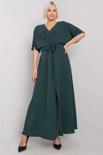 Długa sukienka damska z krótkim rękawem - ciemny zielony - Sukienki - miniaturka - grafika 1