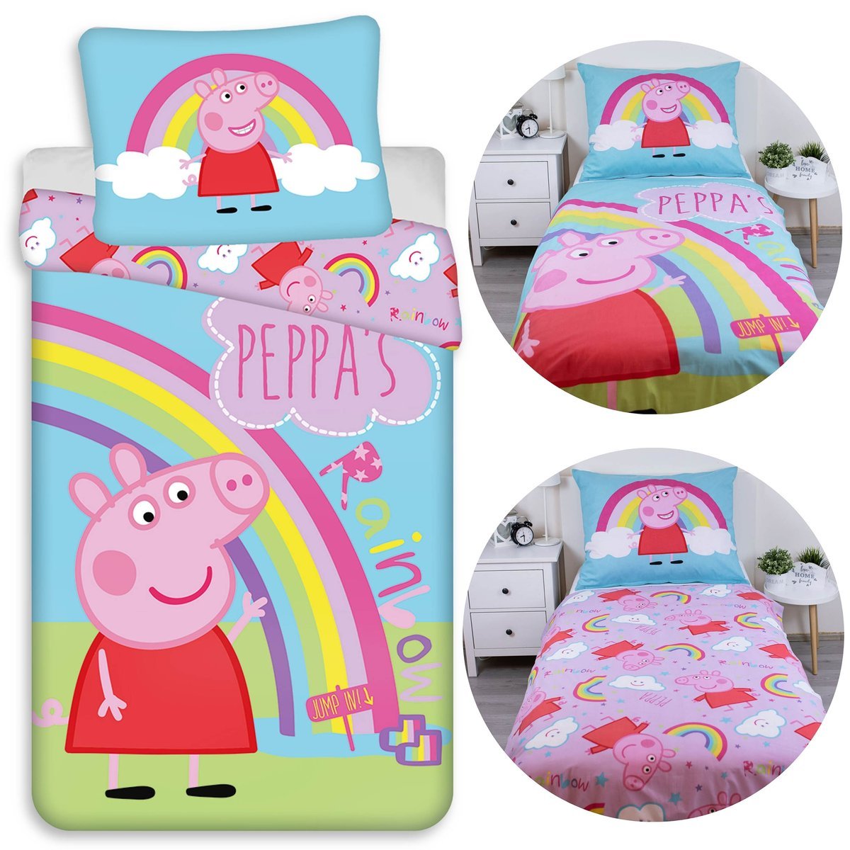 Świnka Peppa DWUSTRONNA, bawełniana pościel dziecięca na zamek, 100% BAWEŁNA 140x200cm+70x90cm OEKO-TEX