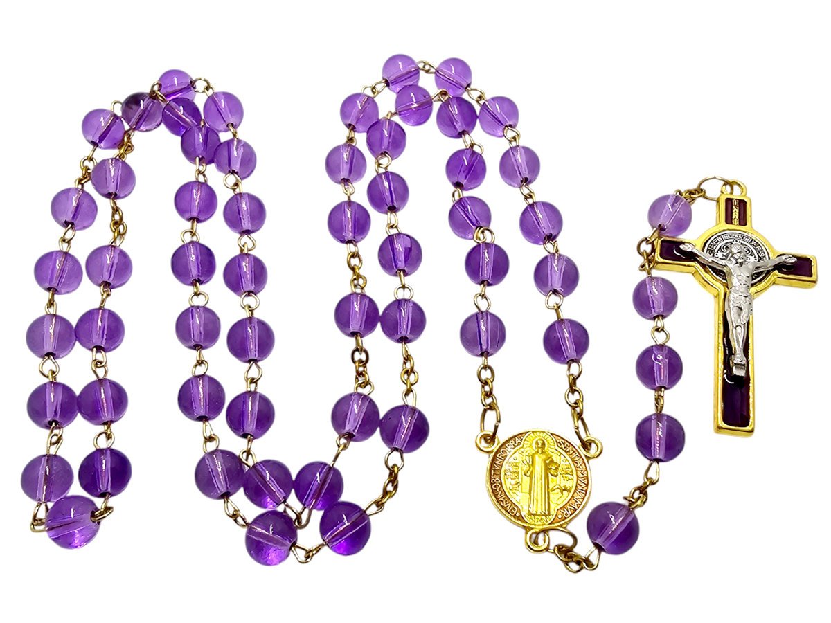 Różaniec Szklany Benedykt Fioletowy R169F