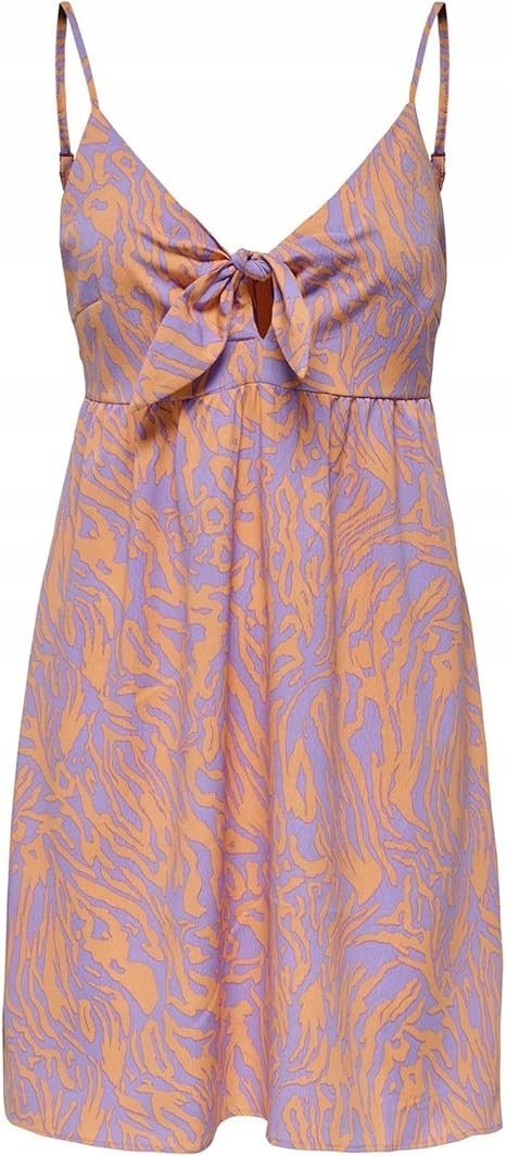 ONLY SUKIENKA MINI Z WIĄZANIEM WZÓR OCELOT FIOLETOWY POMARAŃCZ xs 6BA