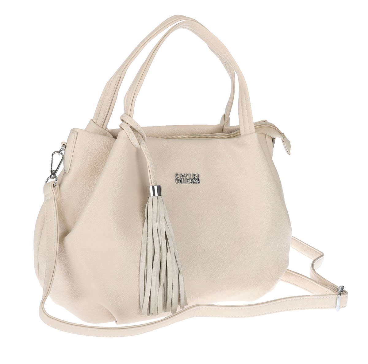 Torebka damska z eko skóry shopper z frędzlami pasek CC50964 Beżowa