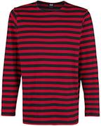 Koszulki męskie - Urban Classics Męski T-Shirt Regular Stripe Ls, Firered/Blk, XL - miniaturka - grafika 1