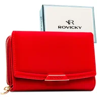 Portfele - Portfel damski czerwony ROVICKY mały portmonetka na zatrzask i suwak RFID minimalistyczny elegancki na prezent - miniaturka - grafika 1