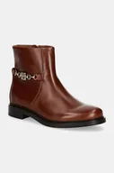 Botki damskie - Tommy Hilfiger botki skórzane TH CHAIN LEATHER LOW BOOTIE damskie kolor brązowy na płaskim obcasie FW0FW08251 - miniaturka - grafika 1