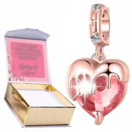 Wisiorki - CHARMS POZŁACANY Wiszący Czerwone Serce Serduszko Czerwony Kryształ NADRUK - miniaturka - grafika 1