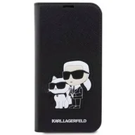 Etui i futerały do telefonów - Karl Lagerfeld Pokrowiec PU Saffiano Karl and Choupette NFT Book na iPhone 14 Pro KLBKP14LSANKCPK Czarne - miniaturka - grafika 1