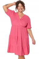 Sukienki - TRENDYOL RÓŻOWA SUKIENKA PLUS SIZE Z BUFAMI I FALBANAMI 46 5AA - miniaturka - grafika 1