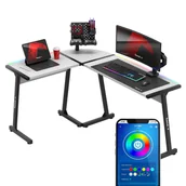 Biurka gamingowe - Biurko Gamingowe Huzaro Hero 6.0 White RGB Smart, z podświetleniem, narożne, sterowanie pilotem lub smartfonem, białe - miniaturka - grafika 1