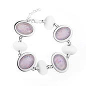 Bransoletki - Srebrna bransoletka pr. 925 gładka z kamieniami - Opal biały - miniaturka - grafika 1