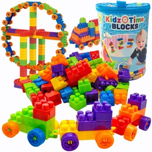 KLOCKI PLASTIKOWE DUŻE KOLOROWE KLASYCZNE POCIĄG KONSTRUKCYJNE zestaw z torba XXL 400 elementów - Klocki - miniaturka - grafika 1