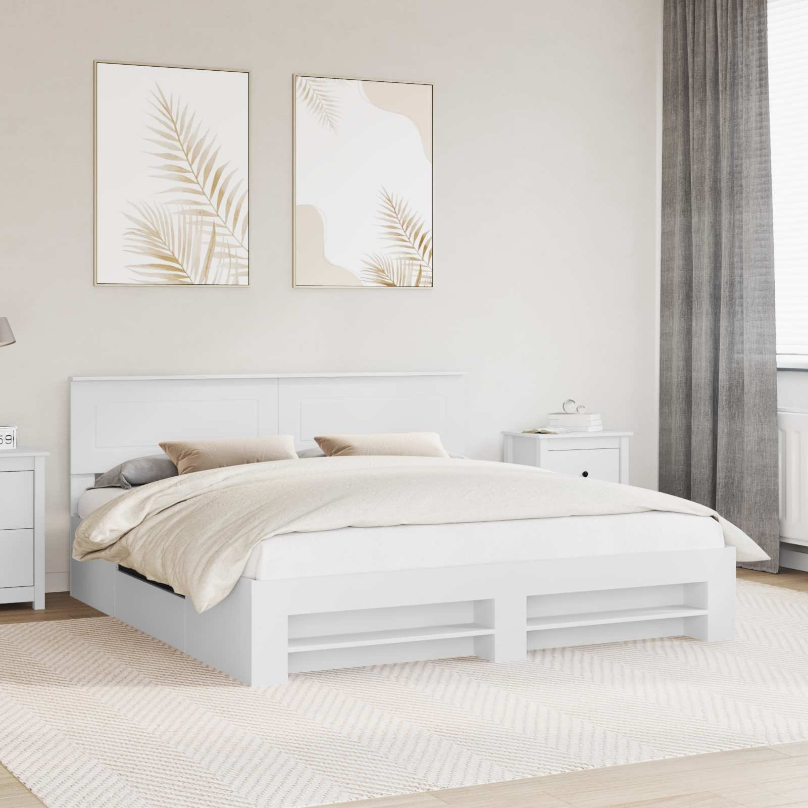 vidaXL Ramka łóżka Biały 200 x 200 cm Materiał z drewna kompozytowego