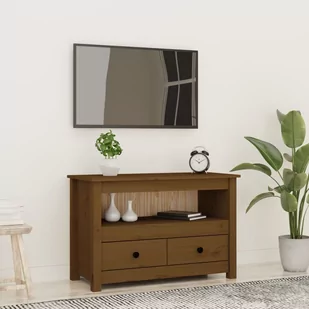 Szafka pod TV, miodowy brąz, 79x35x52 cm, lite drewno sosnowe - Szafki RTV - miniaturka - grafika 1
