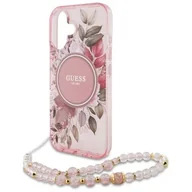 Etui i futerały do telefonów - Etui GUESS IML Flowers With Pearl Strap MagSafe do Apple iPhone 16 Plus Różowy | Bezpłatny transport - miniaturka - grafika 1