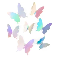 Naklejki na ścianę - Naklejki na ścianę 3D motylki holo srebrne 12szt - miniaturka - grafika 1