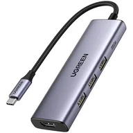 Adaptery i przejściówki - 5w1 Wielofunkcyjny HUB adapter USB-C 3x USB-A HDMI 4K PD 100W szary - miniaturka - grafika 1