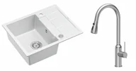 Zlewozmywaki z baterią - Quadron Unique Zlewozmywak granitowy jednokomorowy 62*50*22 cm z ociekaczem MORGAN 116 SNOW WHITE z syfonem Push-2-Open w kolorze stalowym z baterią JESSICA Q LINE z wyciąganą wylewką i funkcją prysznica kolor stal szczotkowana - miniaturka - grafika 1