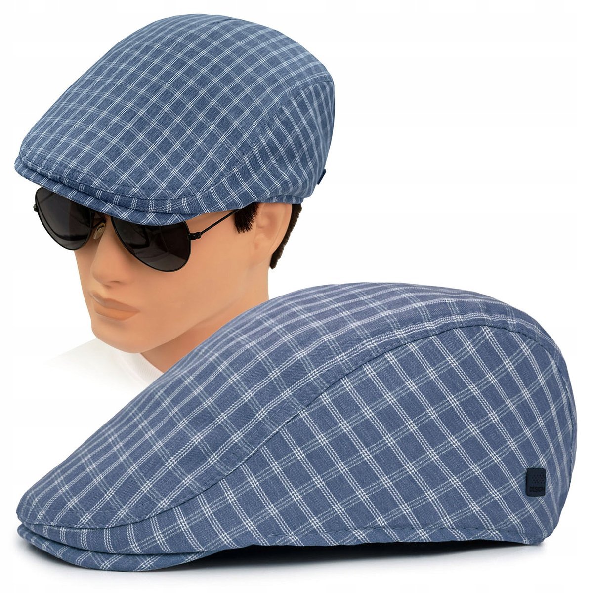 KASZKIET Męski Bawełniany na Lato Czapka w Kratkę GRANATOWY Pako Jeans