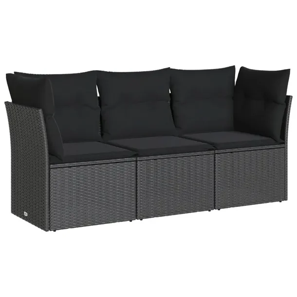 Zestaw mebli ogrodowych z rattanu PE, czarny, 179x62x69 cm