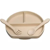 Zestawy naczyń dla dzieci - MYROYS, Silikonowy talerzyk ze sztućcami Beżowy - miniaturka - grafika 1