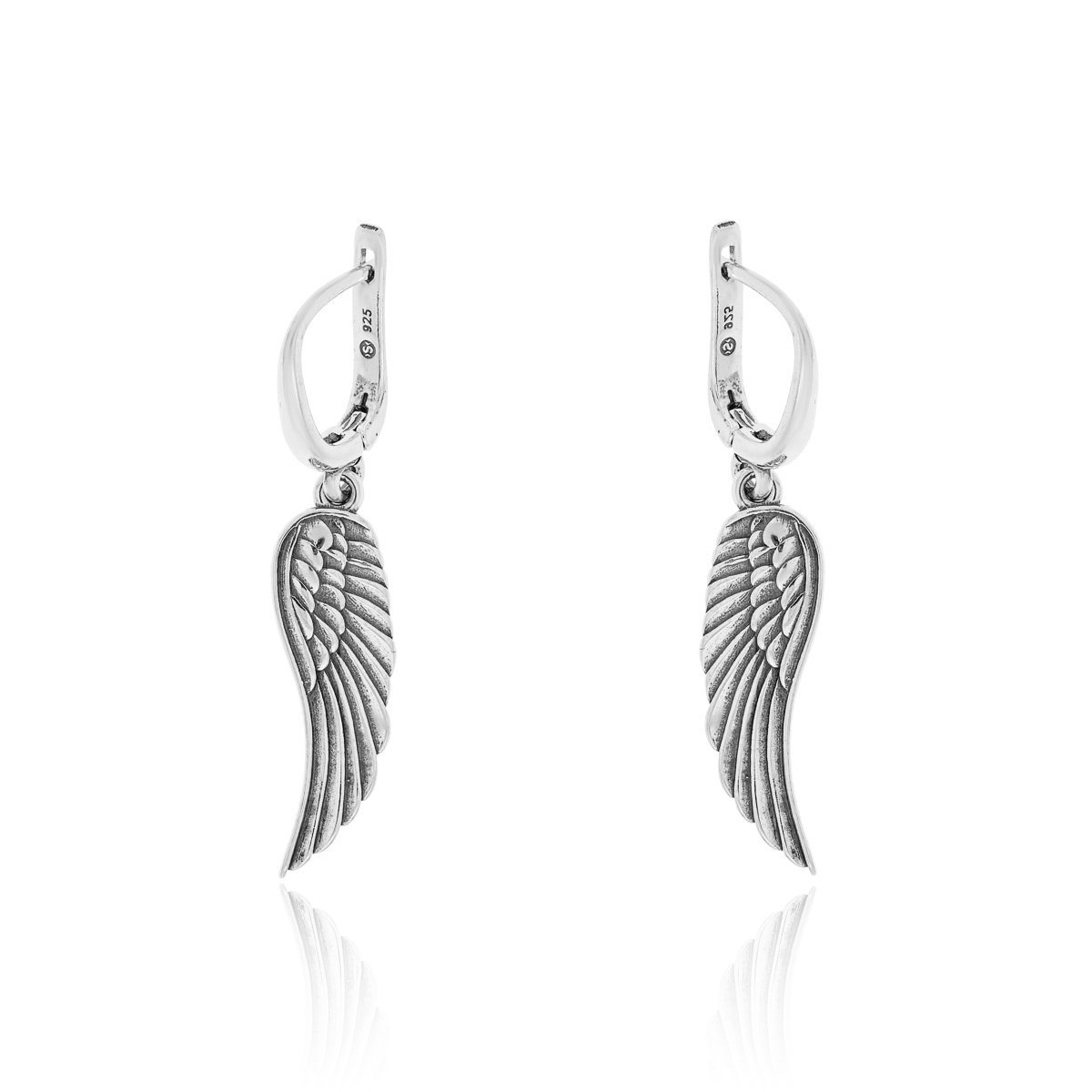 Srebrne kolczyki wiszące skrzydła na angielskim zapięciu pr. 925