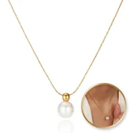 Naszyjniki - Naszyjnik Stal Szlachetna Pozłacana 14K Złotem, Elegancki, Perła Nst2147 - miniaturka - grafika 1