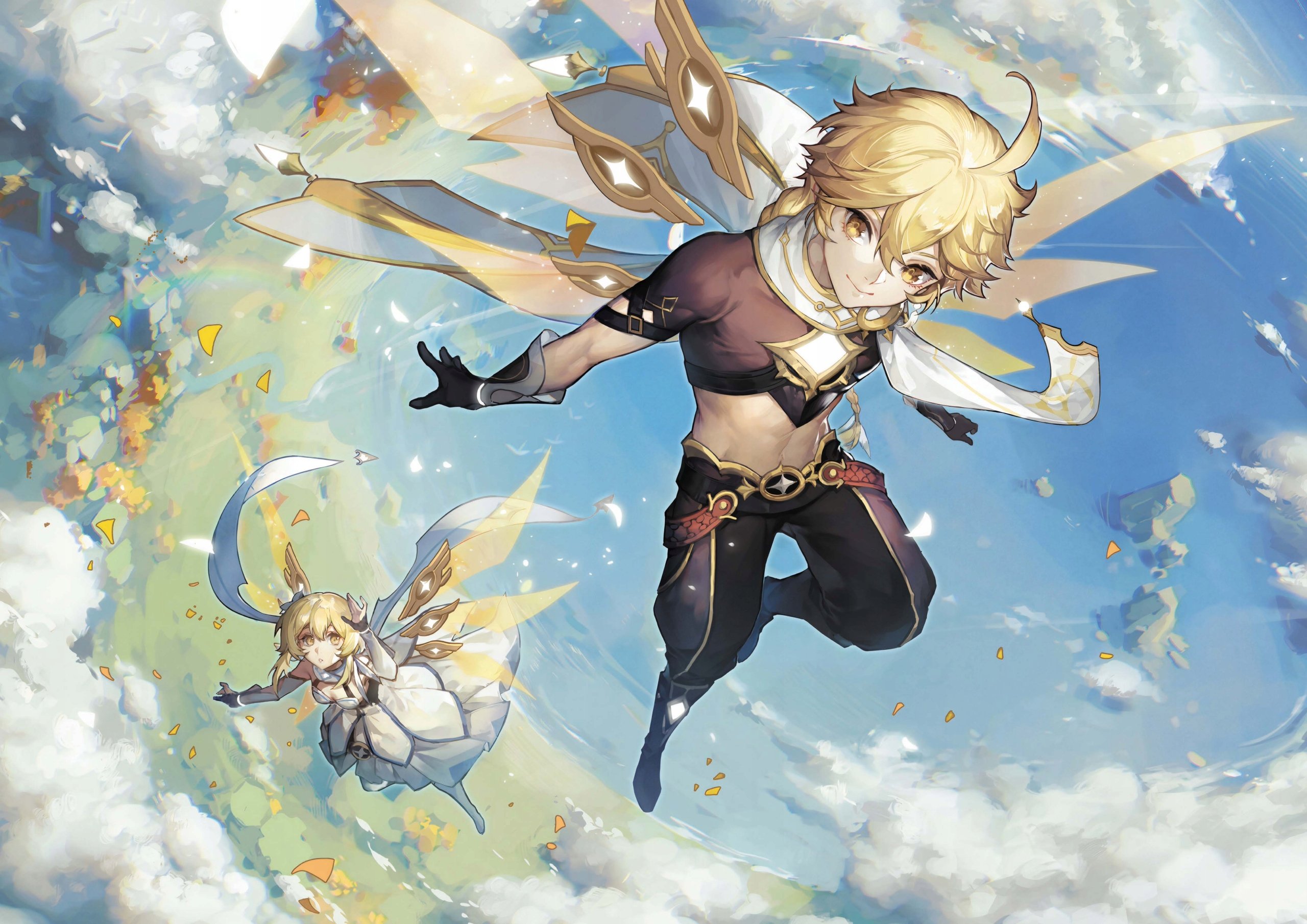 Plakat A3 Genshin Impact Anime Gra Aether Lumine Traveler