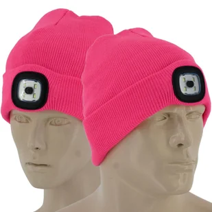 Ciepla Czapka Czołówka Z Latarka Led Ładowanie Usb Różowa - Czapki damskie - miniaturka - grafika 1