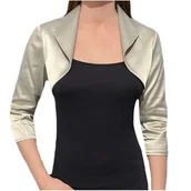 Marynarki i żakiety damskie - Bolerko satynowe z rękawem 3/4 srebrne - OLGA 48 - miniaturka - grafika 1