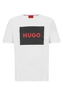 Koszulki męskie - HUGO Męski T-shirt Dulive222 z bawełnianego dżerseju z okrągłym dekoltem i logo bokserskie, Open White127, XXL - miniaturka - grafika 1