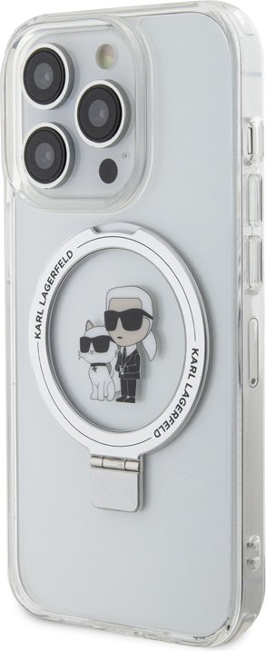 Karl Lagerfeld, etui Magsafe Ring Stand Karl and Choupette Apple iPhone 15 Pro Max, przezroczysty