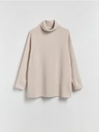 Bluzy damskie - Reserved - Długa bluza z golfem - beżowy - miniaturka - grafika 1