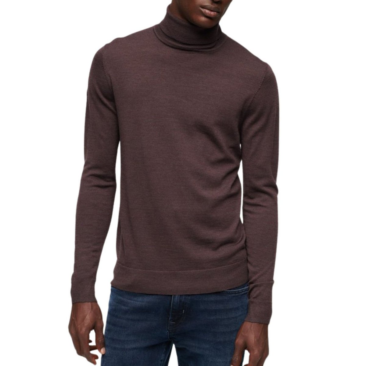 Sweter męski Superdry Studios Merino brązowy z golfem klasyczny-L