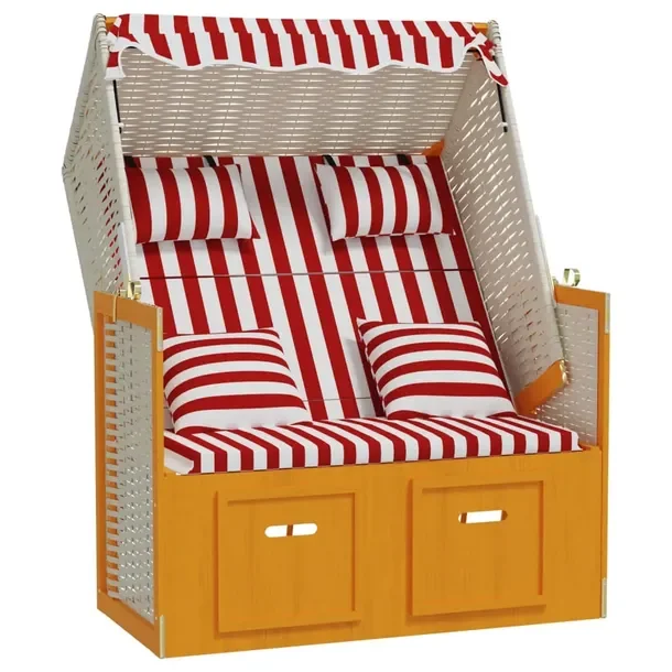 Leżak plażowy z baldachimem czerwono-biały 115 x 55 x 133/151/156 cm