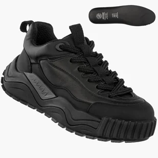 Sneakersy Męskie Skórzane John Doubare Buty Sportowe Półbuty Czarne RX70 Czarny 40 - Półbuty męskie - miniaturka - grafika 1