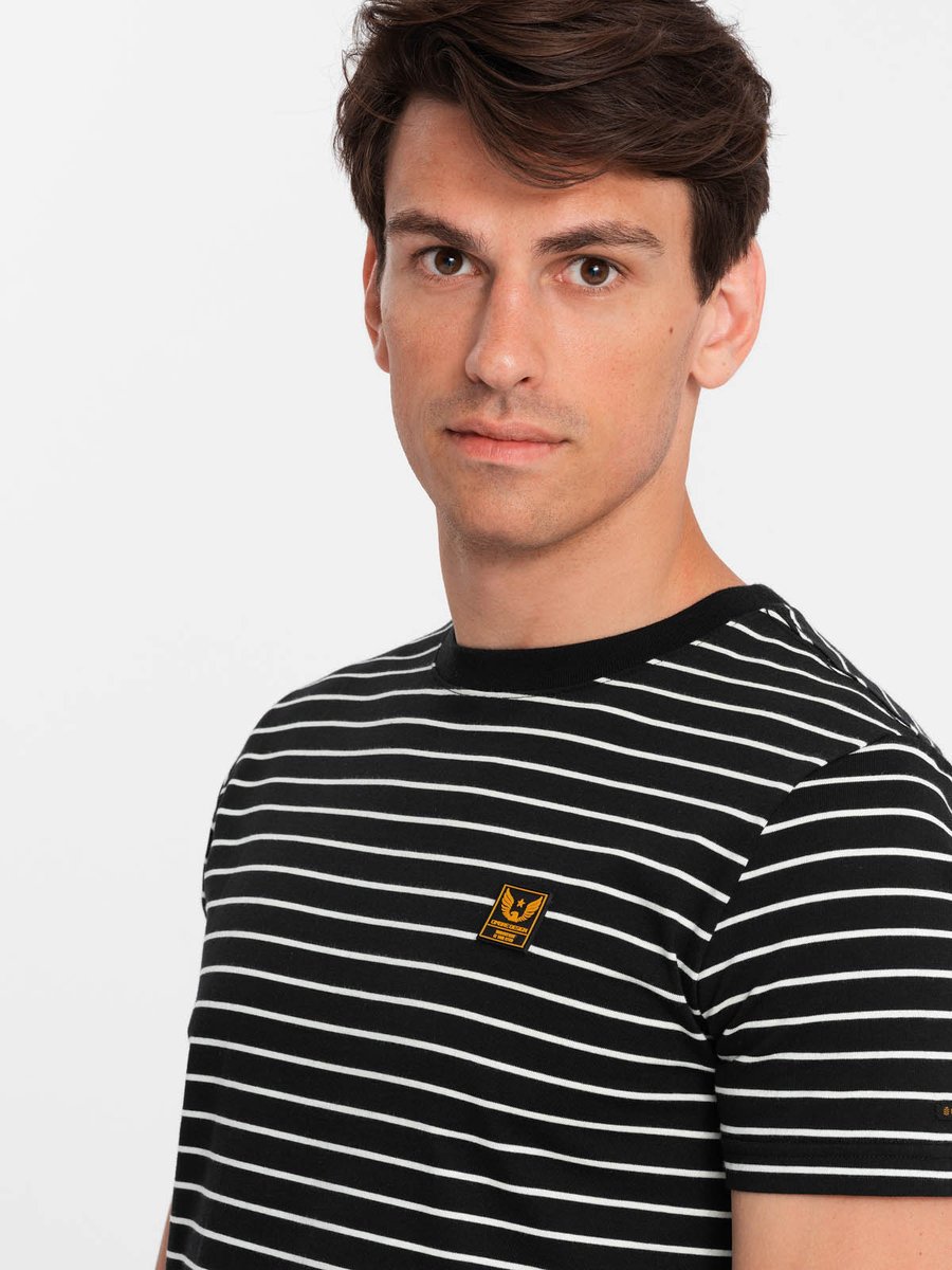 Męski t-shirt w paski czarno-biały V2 OM-TSCT-0183 XXL