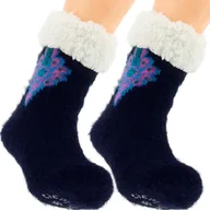 Skarpetki damskie - CIEPŁE DAMSKIE SKARPETY ZIMOWE Z MISIEM ABS GÓRALSKIE KAPCIE 36-41 GRANATOW - miniaturka - grafika 1