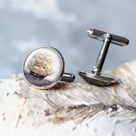 Spinki do mankietów i krawatów - Żaglowiec ''BIAŁA PERŁA'' -spinki do koszuli unikatowe - miniaturka - grafika 1