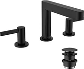 Baterie umywalkowe - Hansgrohe 76033670 Finoris 3-otworowa bateria umywalkowa 110 z kompletem odp$733ywowym Push-Open czarny matowy - miniaturka - grafika 1